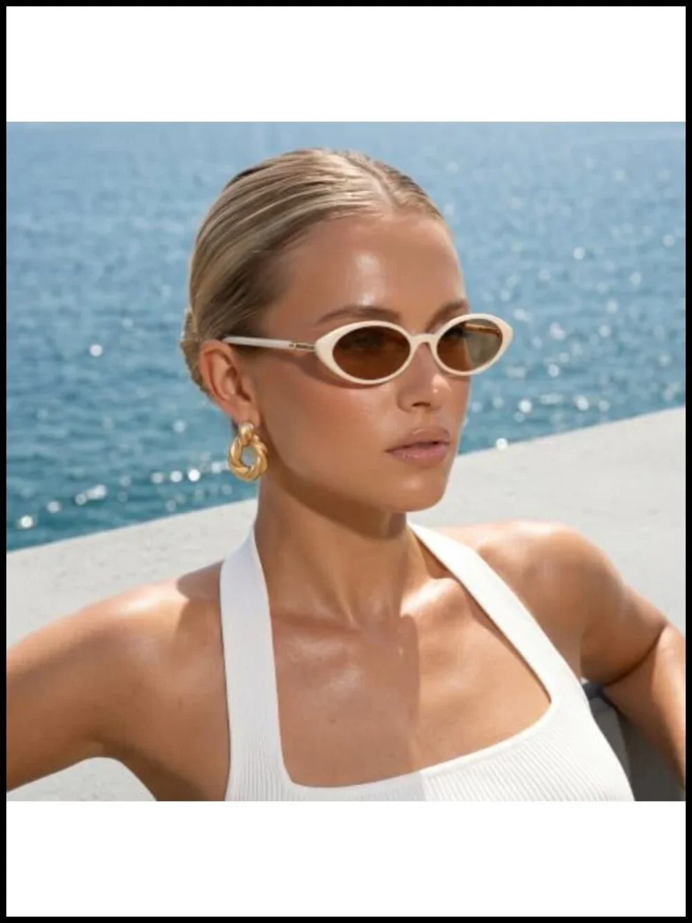 Retro Oval Cat Eye Sunglasses UV400 Protection Lightweight Narrow Frame